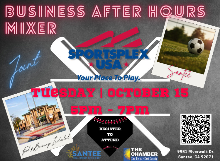 10/15 Joint Chamber Business After Hours Mixer | Sportsplex USA Santee | 5p-7p | Register to Attend