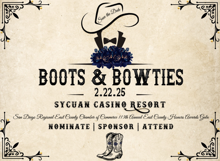 2/22 Boots & Bowties | 113th Annual East County Honors Awards Gala | 5p-9p | Sycuan Casino Resort | Nominate, Sponsor, Attend