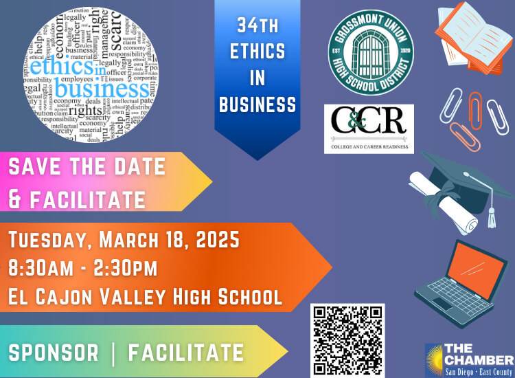 3/18 Ethics in Business | El Cajon Valley High School | 8:30a-2:30p | Save the Date & Facilitate | 'Register' to Facilitate or Sponsor