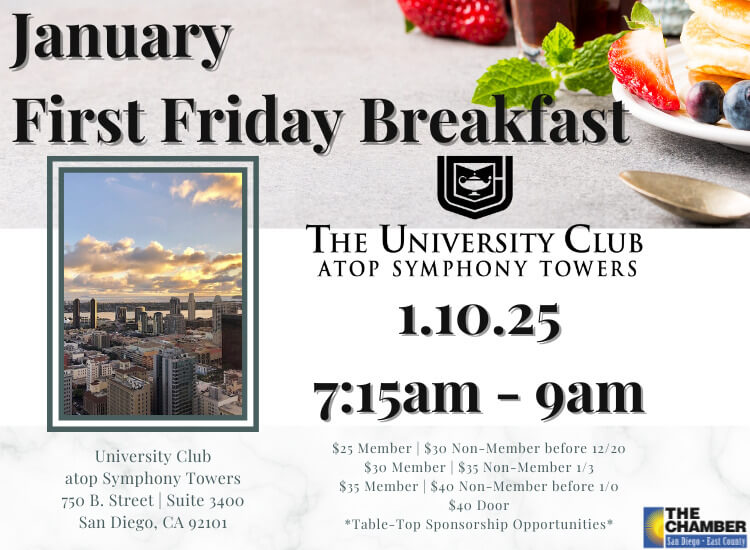 1/10 First Friday Breakfast | University Club atop Symphony Towers | 7:15am | Register to Attend