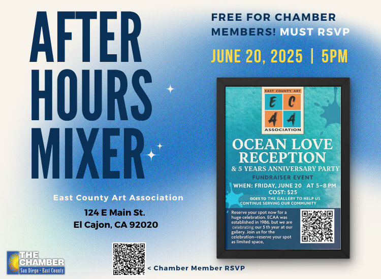 6/20 Business After Hours Mixer - East County Art Association | FREE for Chamber Members | Must RSVP to Attend