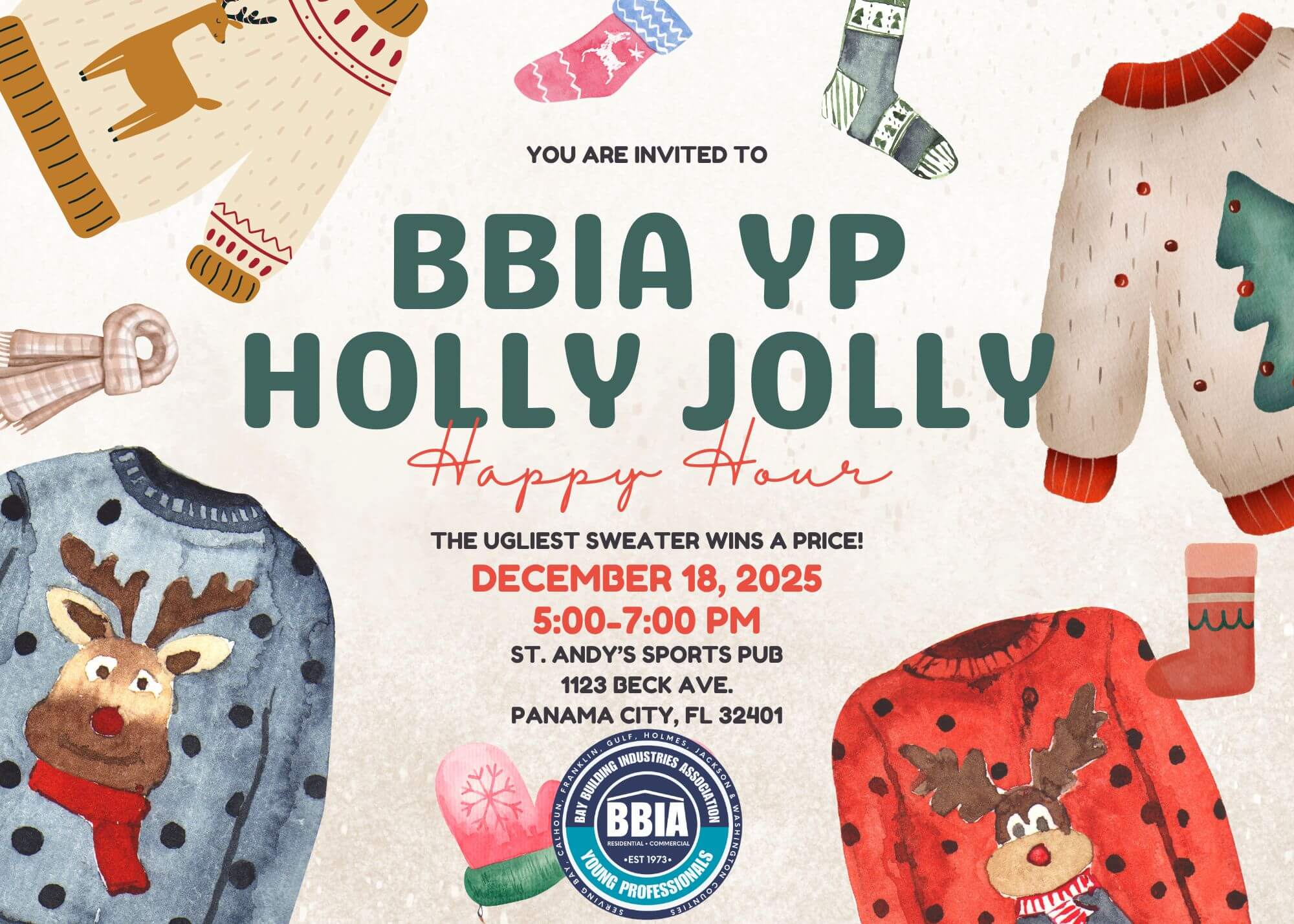 Brown and Cream Watercolor Ugly Sweater Party Invitation (1)