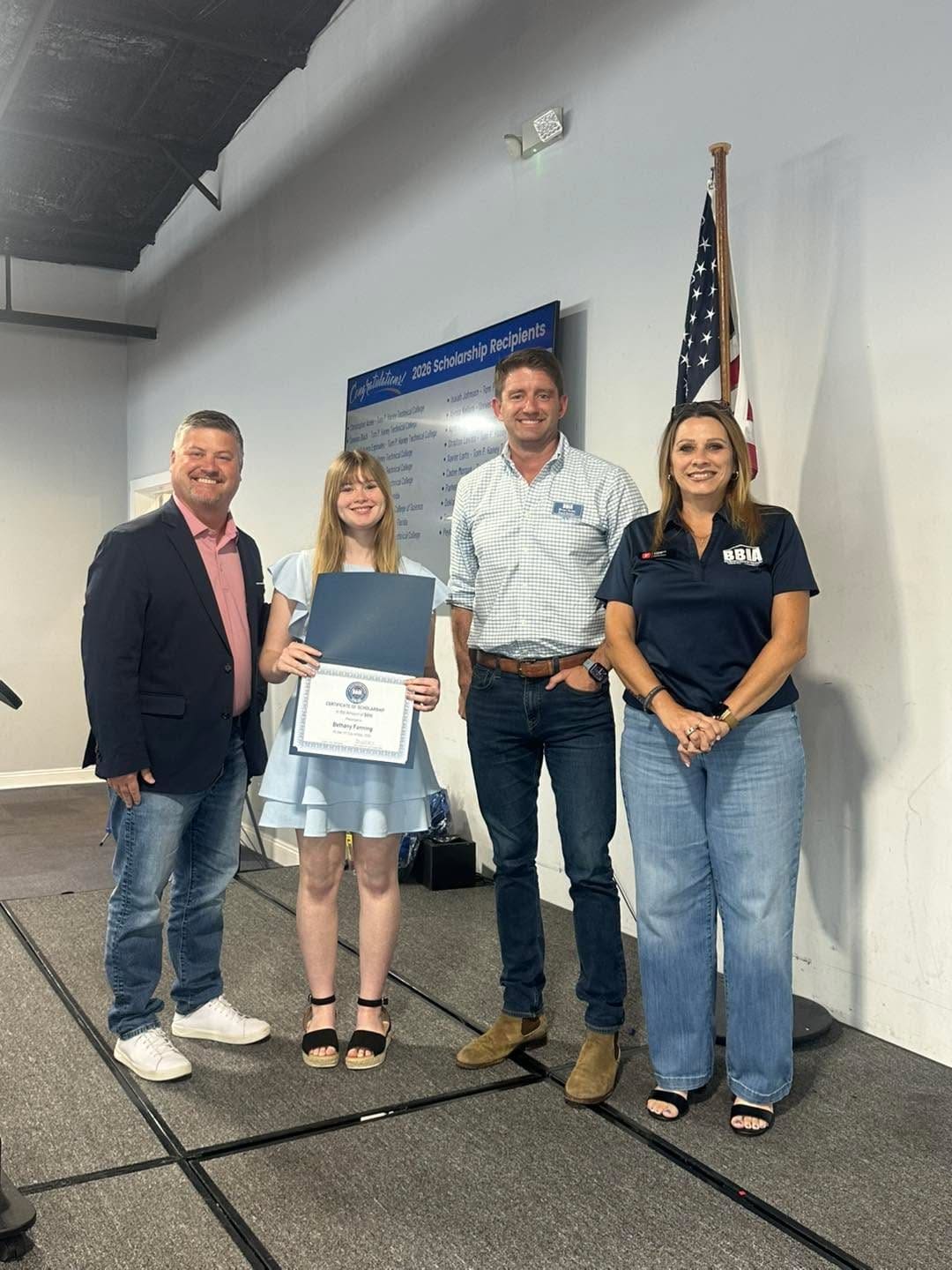 2026 BBIA scholarship presentation, recipients with certificates