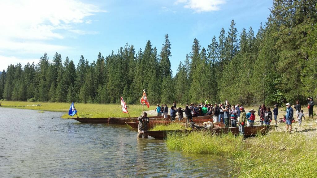 Canoe journey to Kettle Falls for youth development - tribal pride, establishing aboriginal rights for the snʕayckst (Arrow Lakes of Washington State and British Columbia) bringing Salmon back to the Upper Columbia River