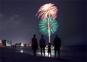fireworks over beach
