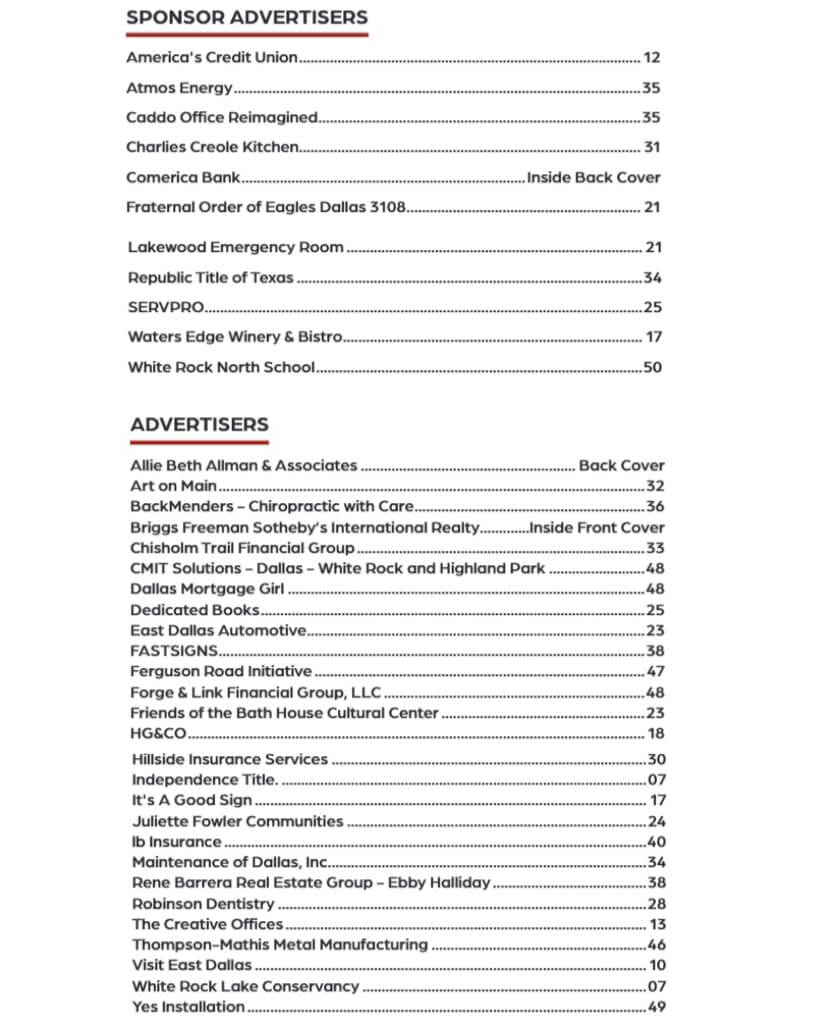 Economic Report Ad Sponsors 2025 Greater East Dallas Chamber of Commerce