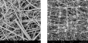 History4 Figure 4: Comparison of typical microglass HEPA filter media (left) and ePTFE HEPA filter media (right)