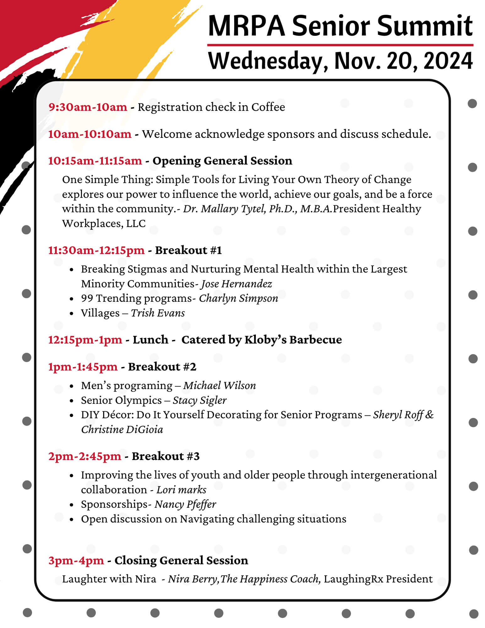 MRPA Senior Summit - 2024 Schedule wtimes