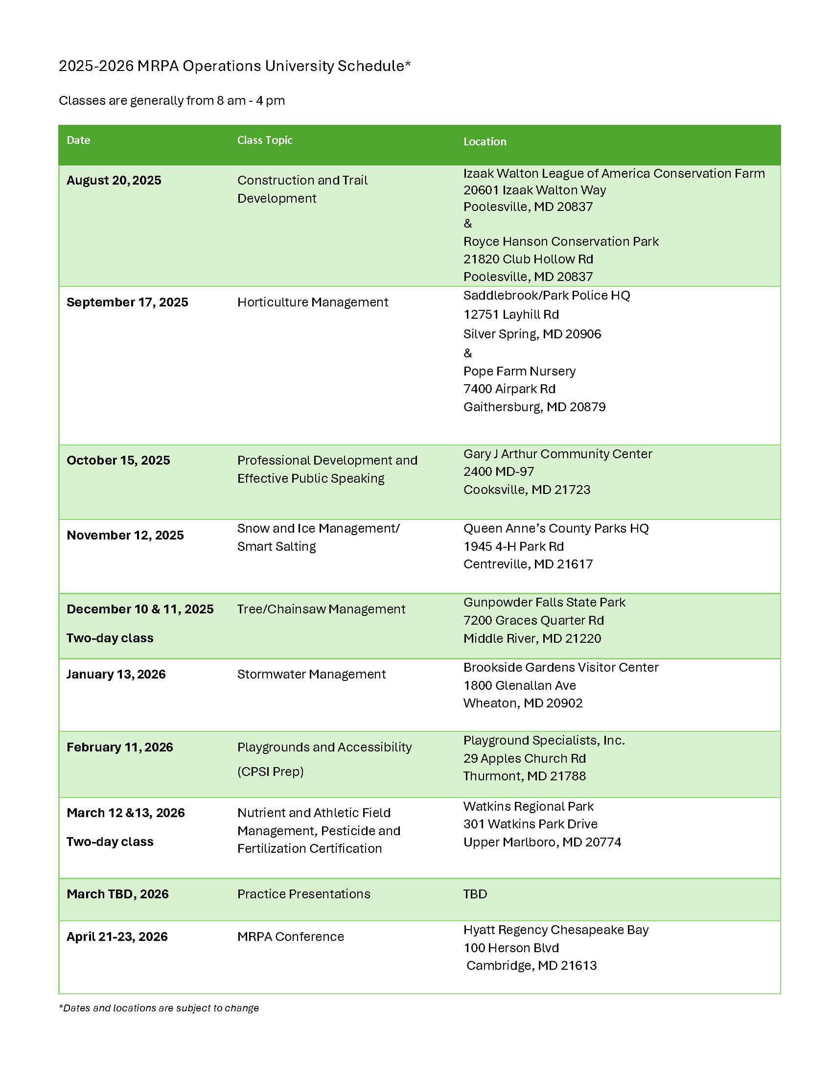 MRPA Ops U schedule- Updated MRPA Ops U schedule- Updated
