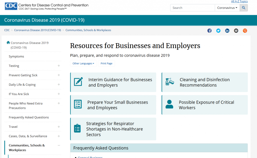 Resources for Businesses and Employers (CDC)
