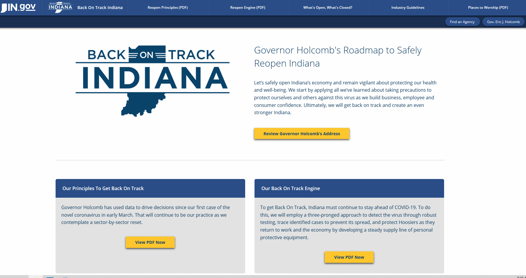 Back on Track Indiana - Gov. Holcomb's Roadmap to Safely Reopen Indiana