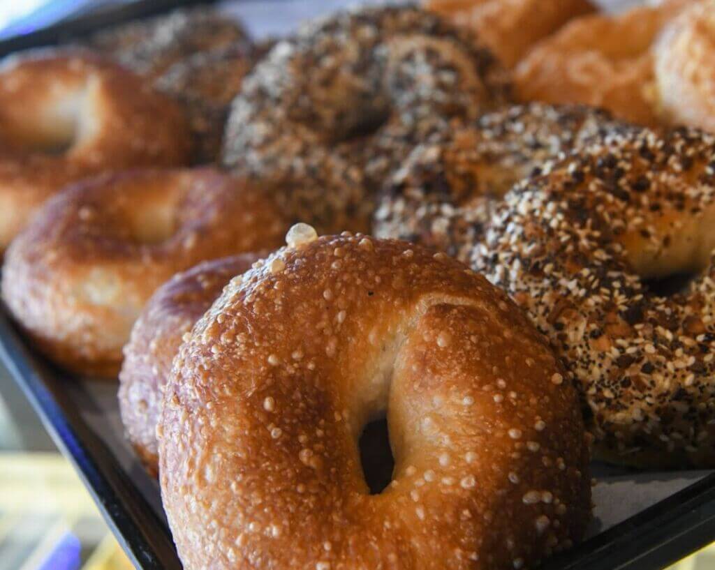 A tray of bagels at a bakery in Tomah, WI