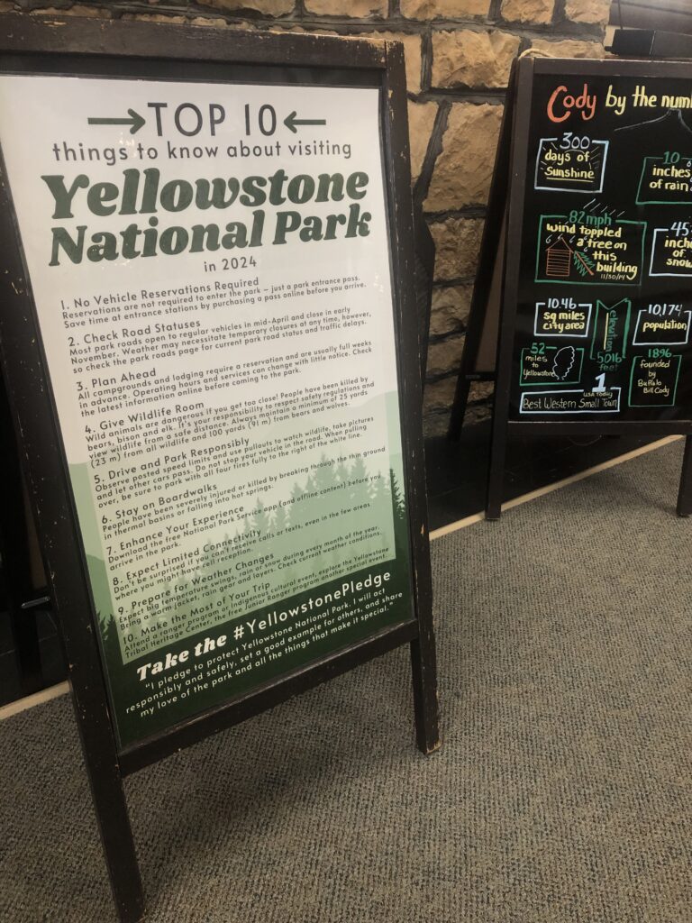 A Sign in the Visitor Center With Tips For Visting the Park