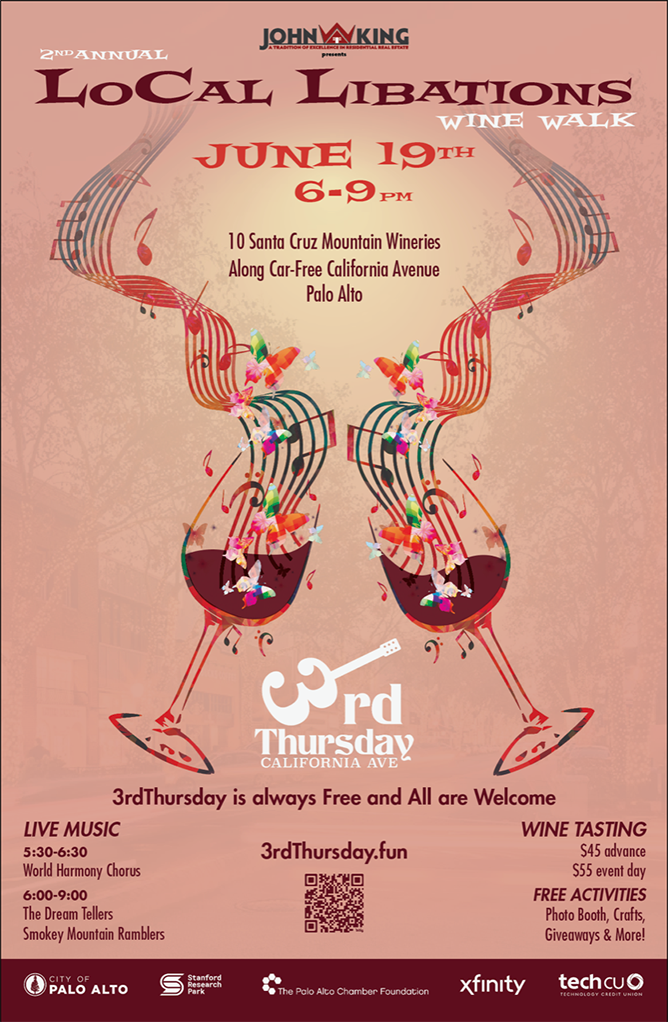 John W. King Realtor presents 2nd Annual LoCal Libations Wine Walk June 19th, 6-9PM California Avenue, Palo Alto