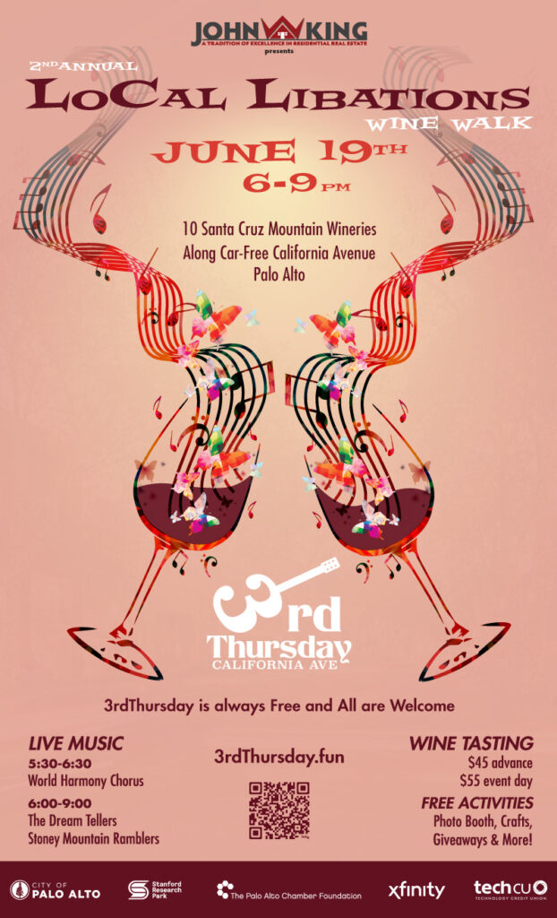 John W. King Realtor presents 2nd Annual LoCal Libations Wine Walk June 19th, 6-9PM California Avenue, Palo Alto