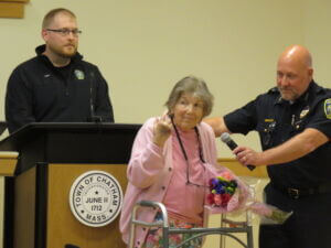 Mary McDermott, the program participant whose life was saved, attended the meeting to personally thank Dispatcher Grim.