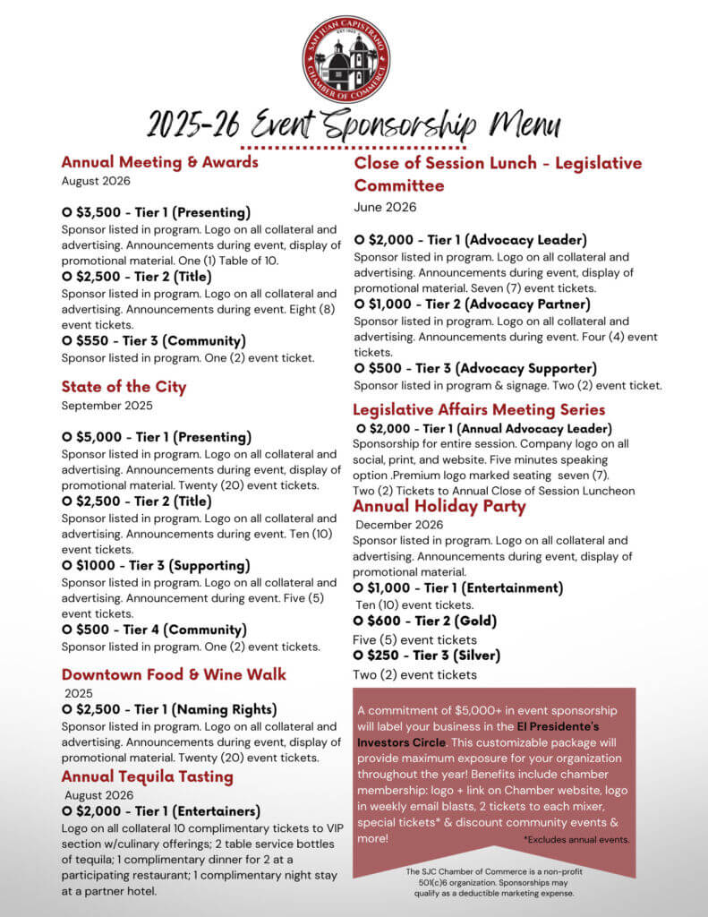 2026 Event Sponsorship Menu 2026 Event Sponsorship Menu