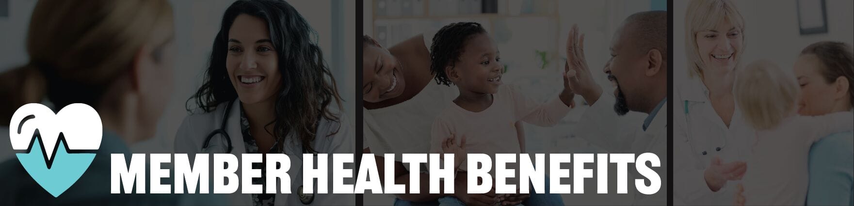 Member Health Benefits 2027, 3 images of happy doctors with clients.