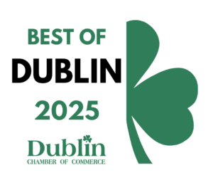 Best of Dublin 2025 Logo with half a green shamrock over the sublin chamber of commerce logo