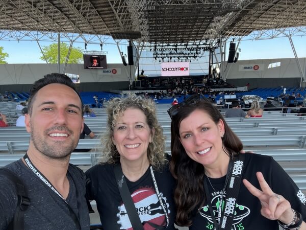 Dave Vazzano, Christina DeCillo, and Erica Vazzano before a School of Rock performance at Milwaukee's Summerfest.