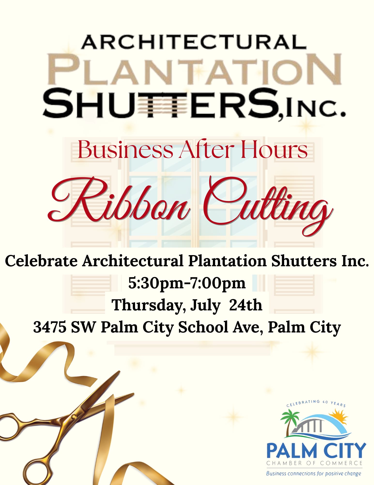 Architectural plantation shutter ribbon cutting
