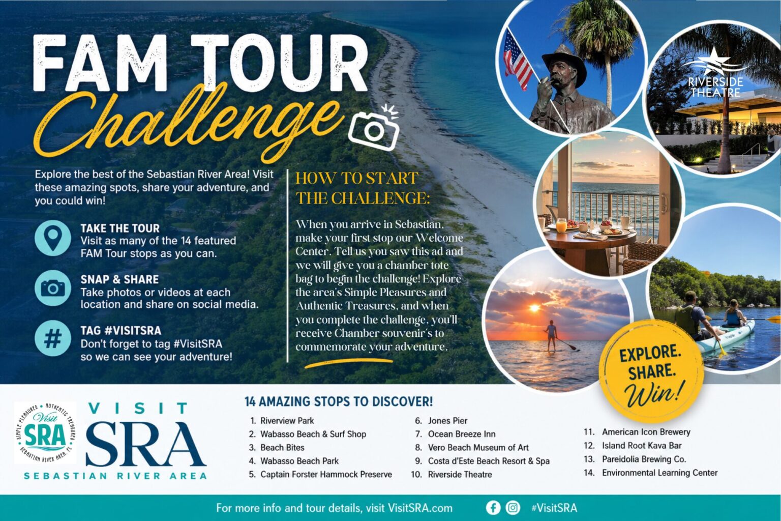 When you arrive in Sebastian, stop in at our welcome center to start the challange. when you complete the challenge you will recieve a . (1)