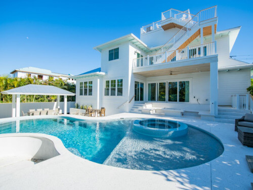 Photo of a rental property with a pool and hot tub.