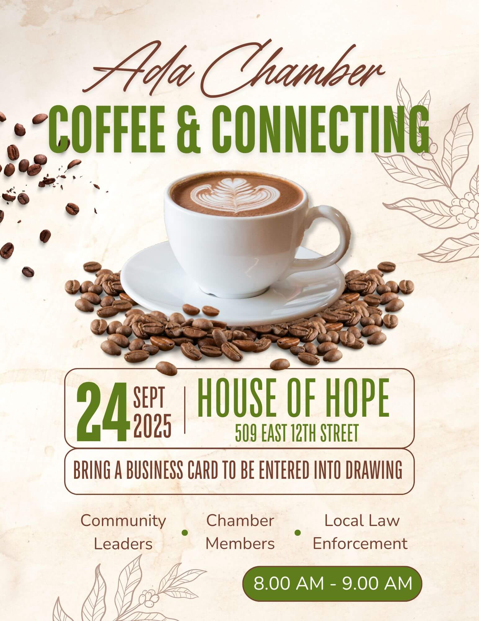 Green and Brown Vintage Grand Opening Coffee Shop Flyer (1)