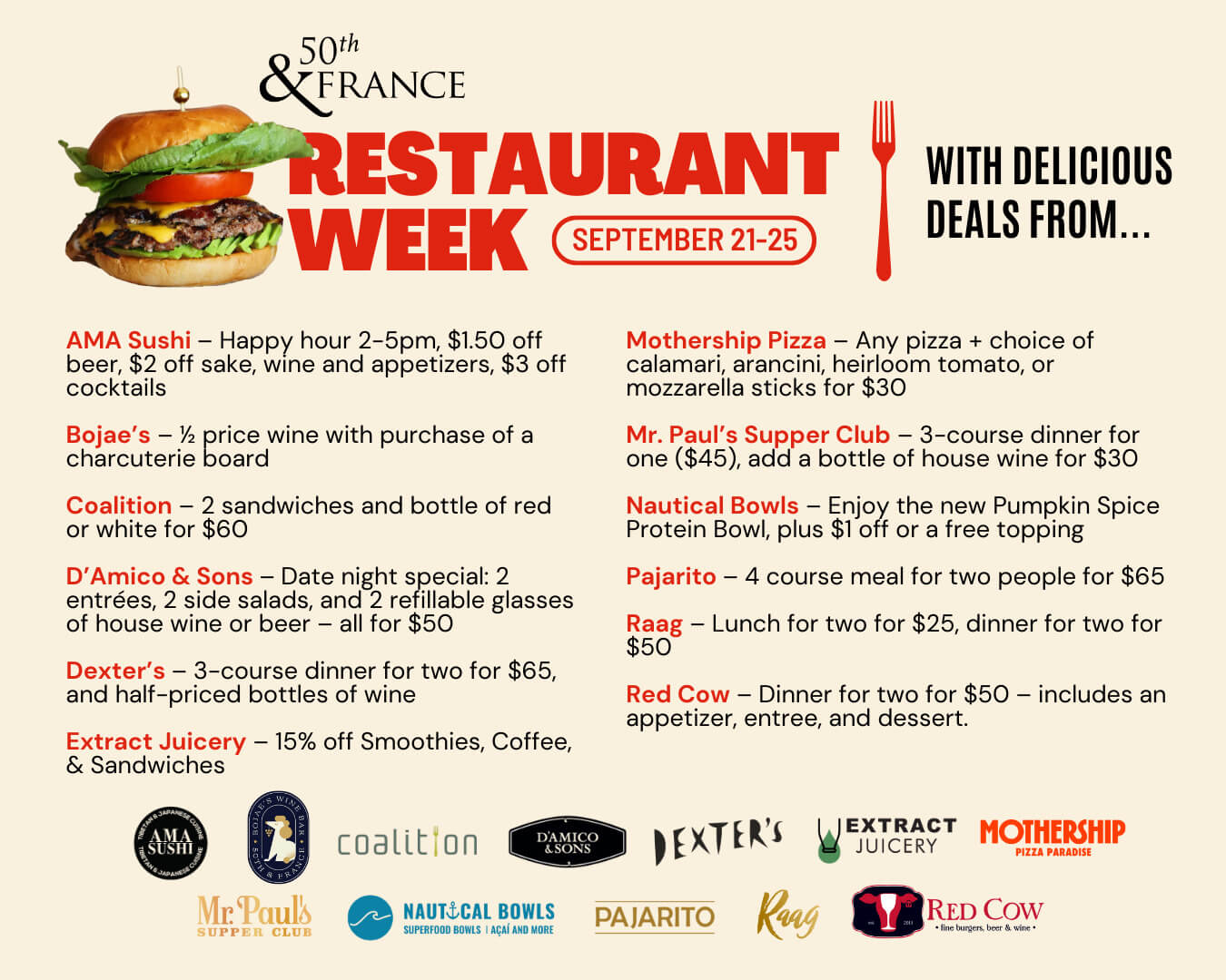 Restaurant Week 50th and France 50th and France Restaurant Week Specials