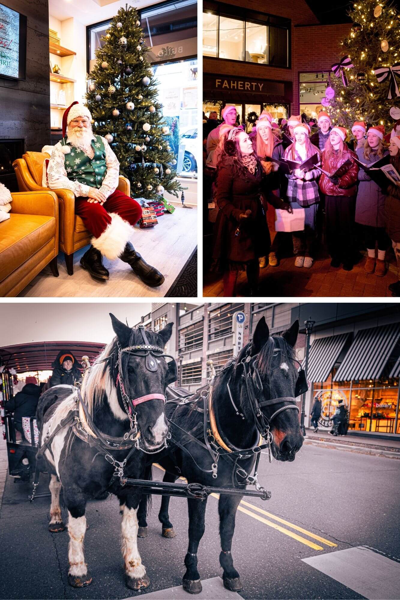 Holiday photo collage Santa, Caroling and Carriage Rides at 50th and France