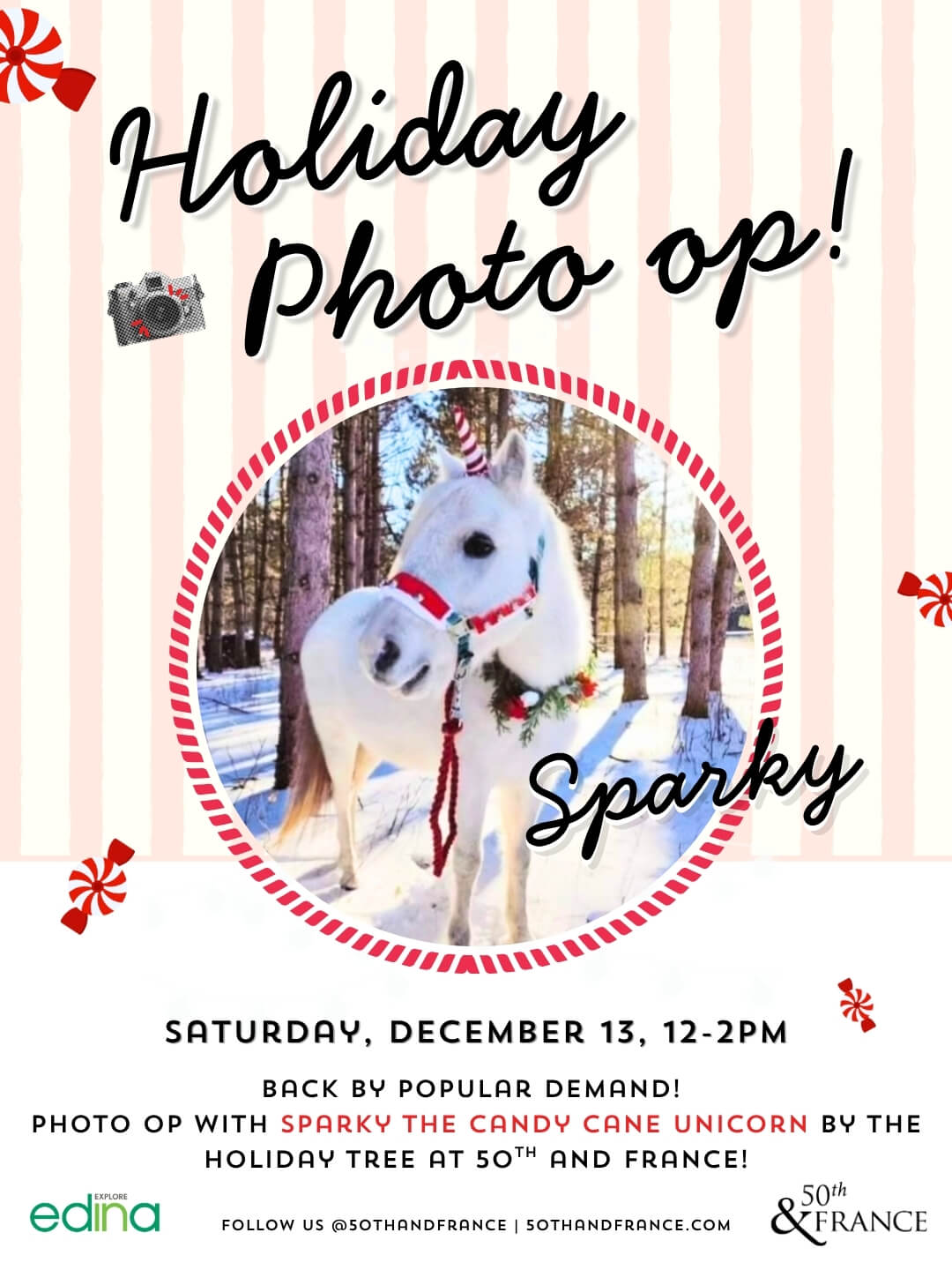 Sparky Candy Cane Unicorn Holiday Photo Op