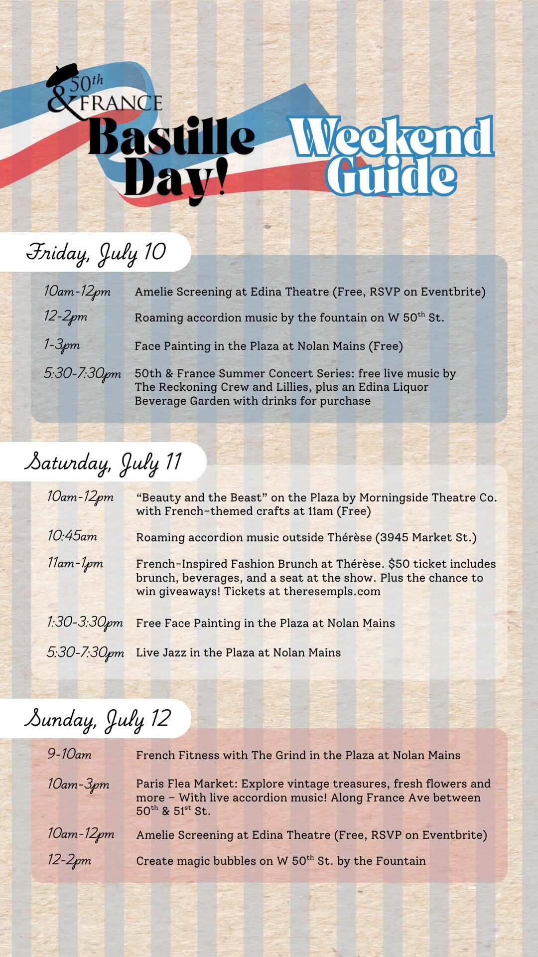 Weekend Guide (Instagram Story) Bastille Day Schedule
