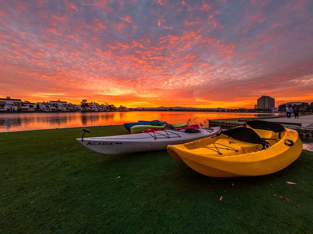 Two Kayaks, lake sunset