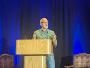 John Currier accepting his lifetime achievement award.