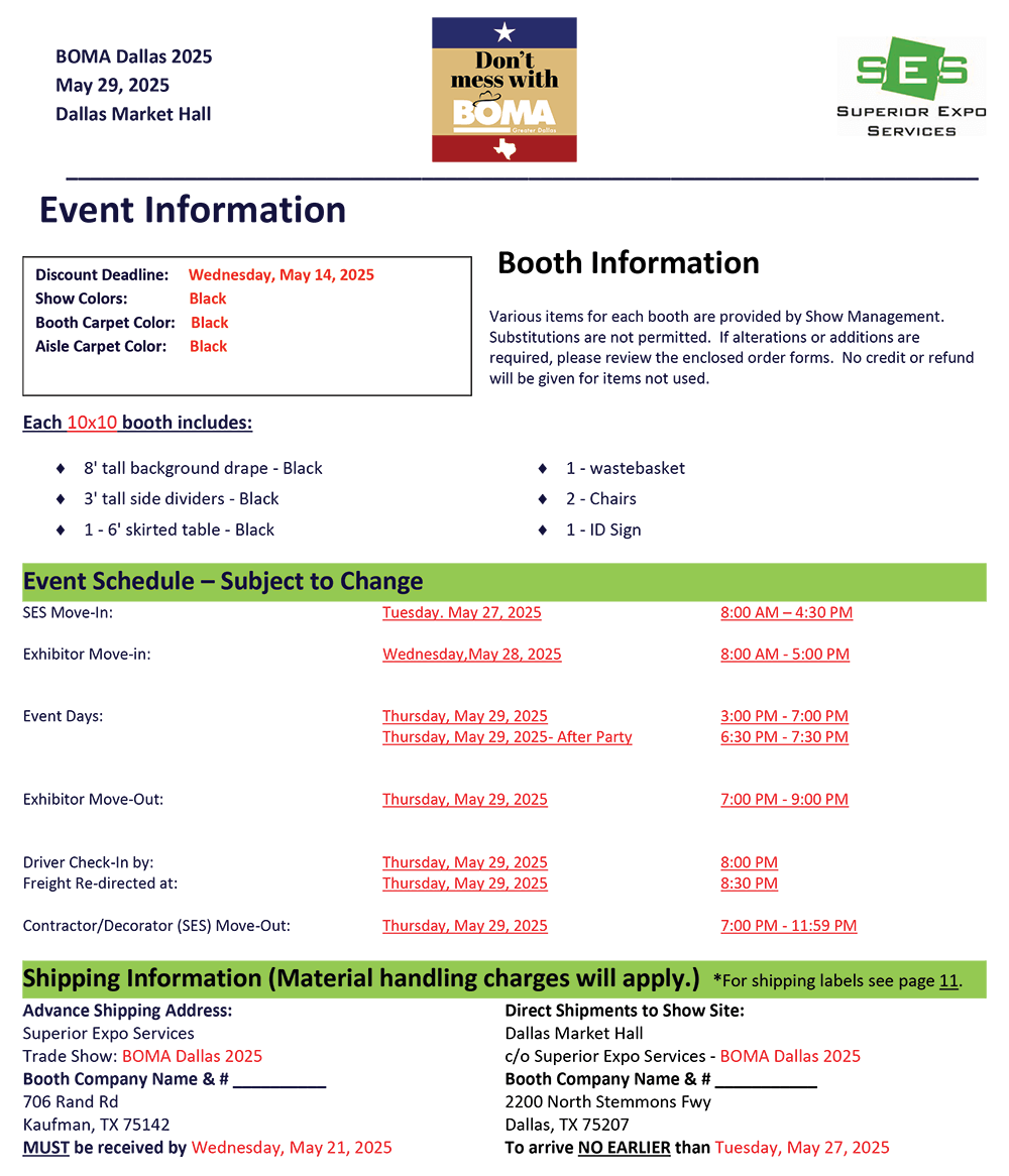 SES Booth Specs Schedule - 02.12.25