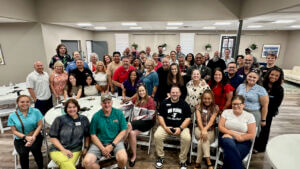 Business leaders at the Leads Power Networking meeting every Friday at the Lewisville Area Chamber of Commerce