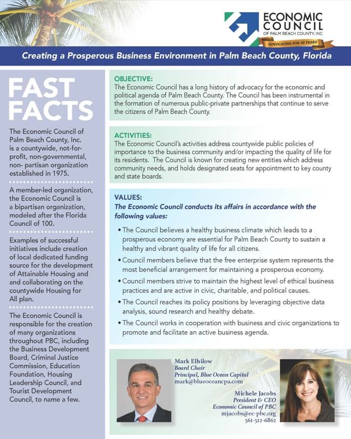 One Pager for Site Economic Council of Palm Beach County Legislative Priorities One Pager