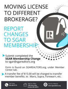 Submit completed the MREC Information and License Change Form to sgar@sgarealtors.org (1) Submit completed the MREC Information and License Change Form to sgar@sgarealtors.org (1)