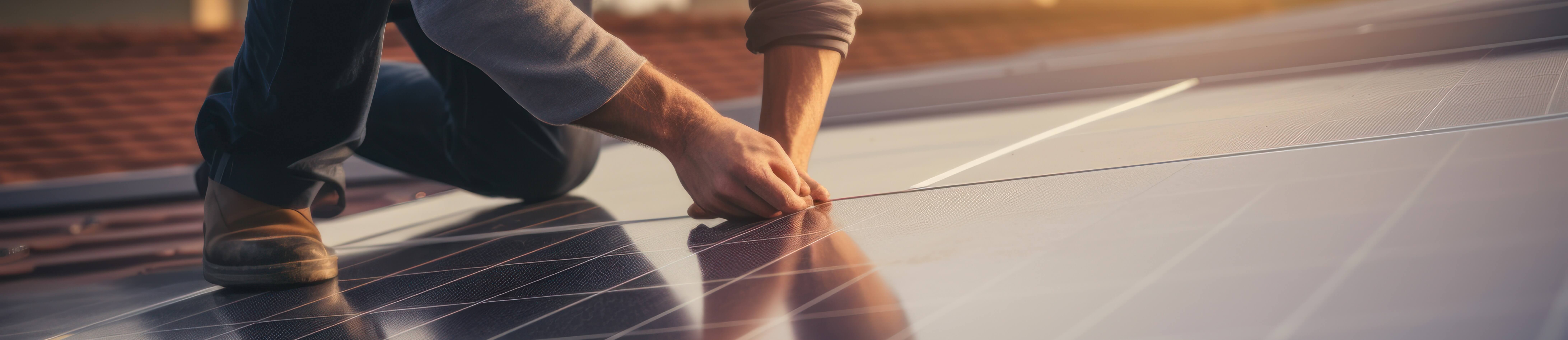 Technical engineer checking and installing solar panel - BANNER Technical engineer checking and installing solar panel - BANNER