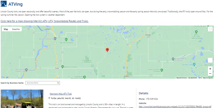 Screenshot of City of Merrill ATV Webpage