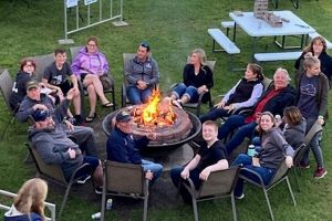 group around campfire