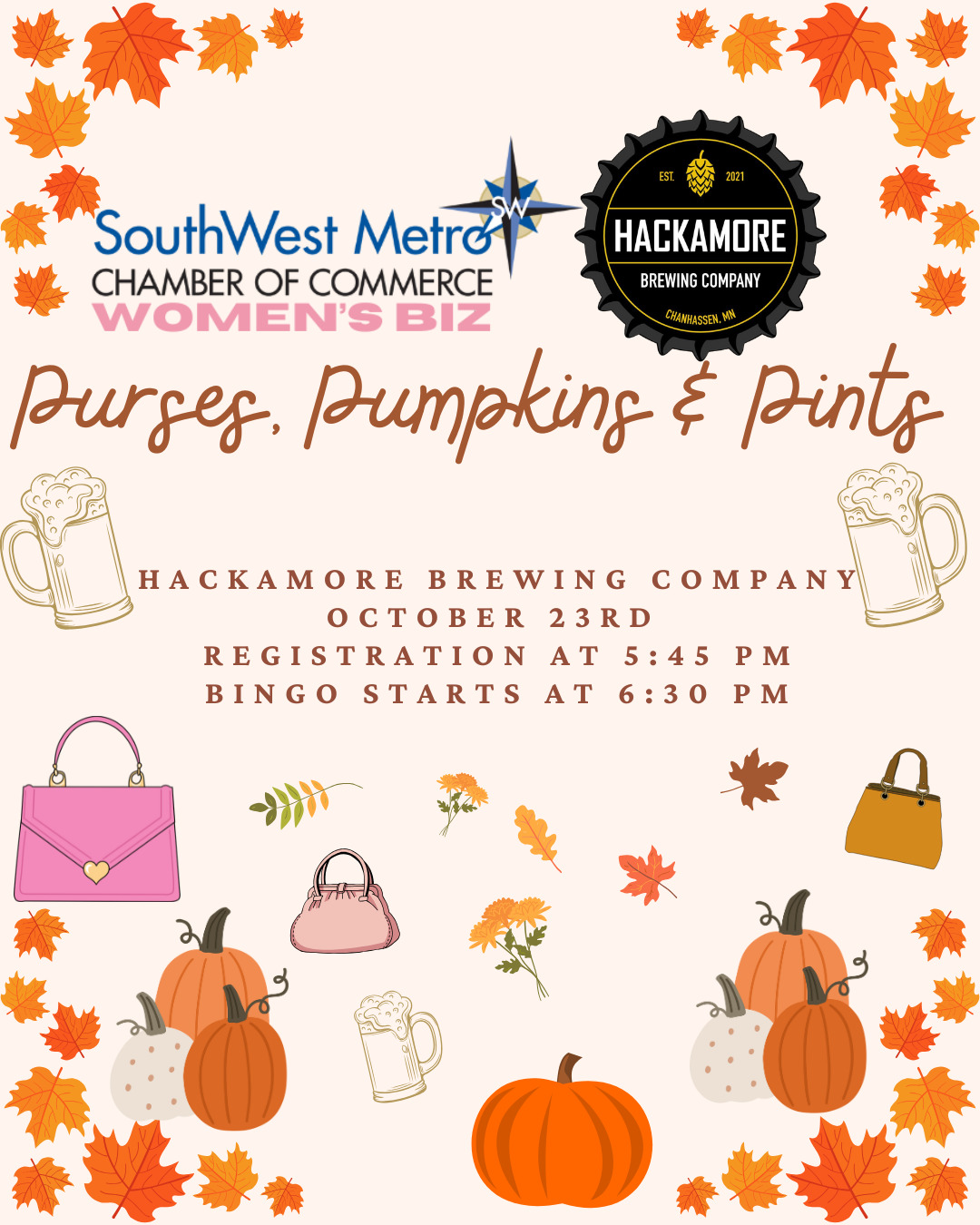 Purses Pumpkins and Pints Flyer