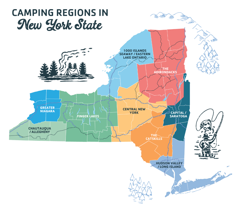 2. An illustrated map showcasing New York State and its surrounding states, emphasizing geographical relationships.