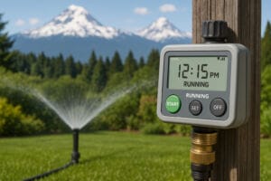WaterSense-certified smart irrigation controller set up in Mount Vernon in spring lawn
