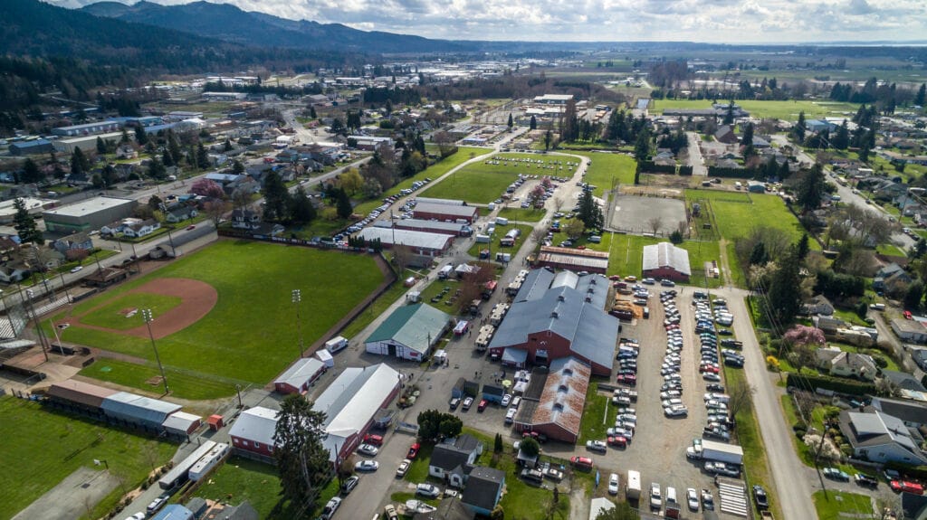 skagit-county-fairgrounds-aerial-view-sicba-home-show-mount-vernon Aerial view of the Skagit County Fairgrounds in Mount Vernon, WA, host of the SICBA Home Show