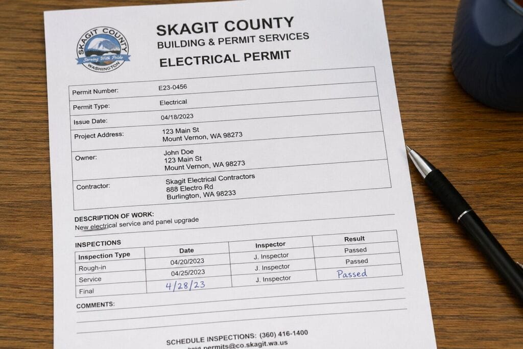 Electrical inspection and permit process for residential electrical work in Skagit Valley WA