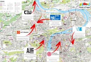 Map of campus locations for Europe Regional Institute by Study in Prague Consortium