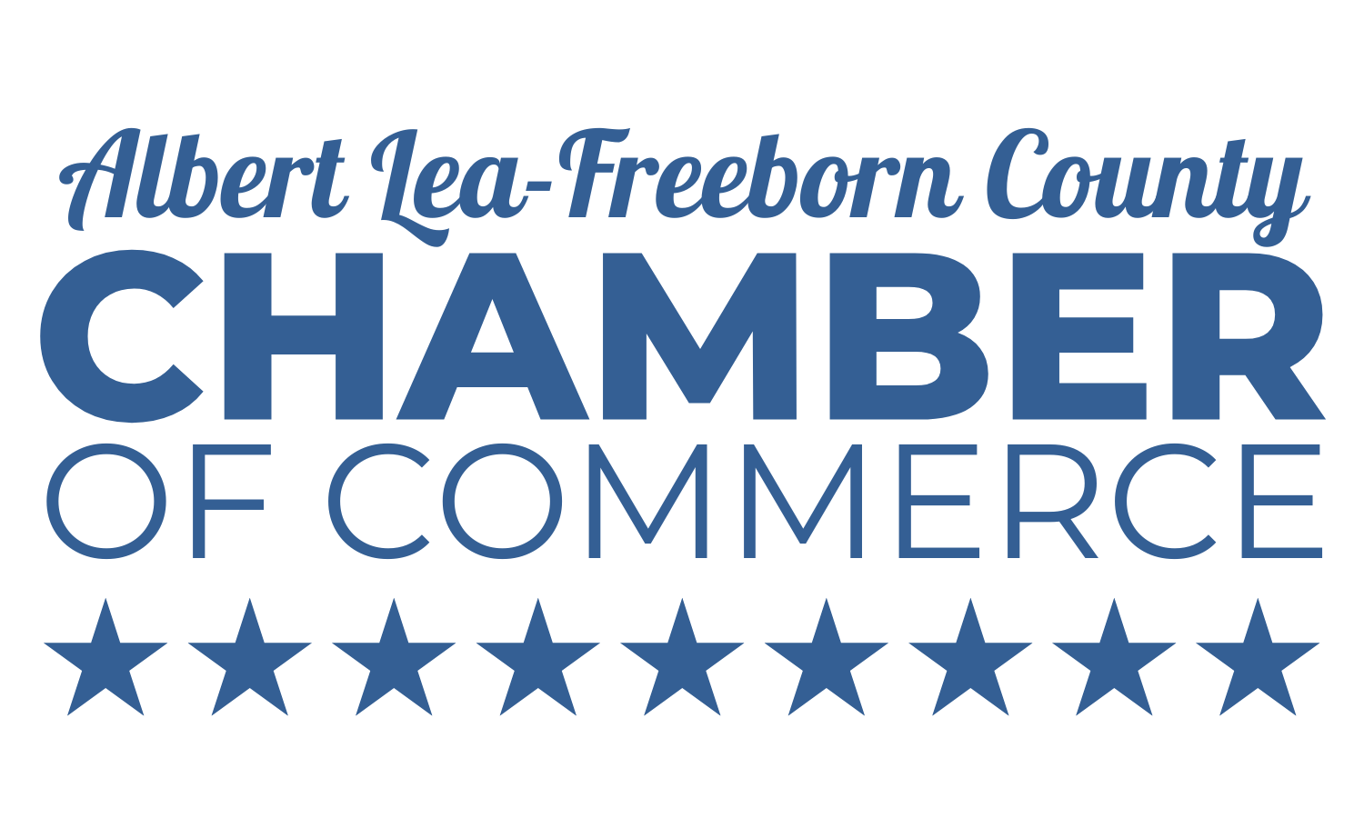 Albert Lea-Freeborn County Chamber of Commerce Logo - Blue Text on White Background