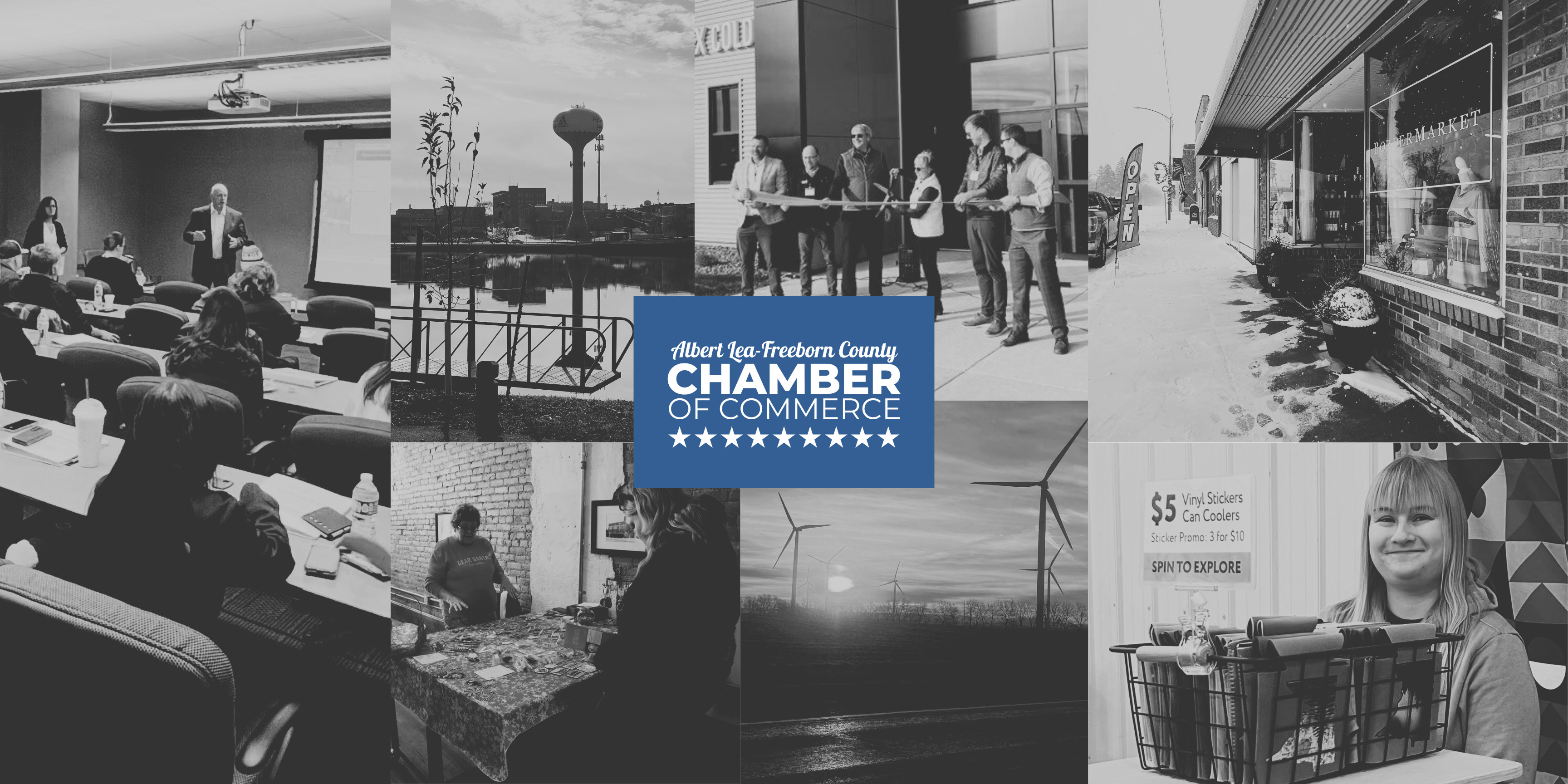 collage representing businesses in albert lea, freeborn county