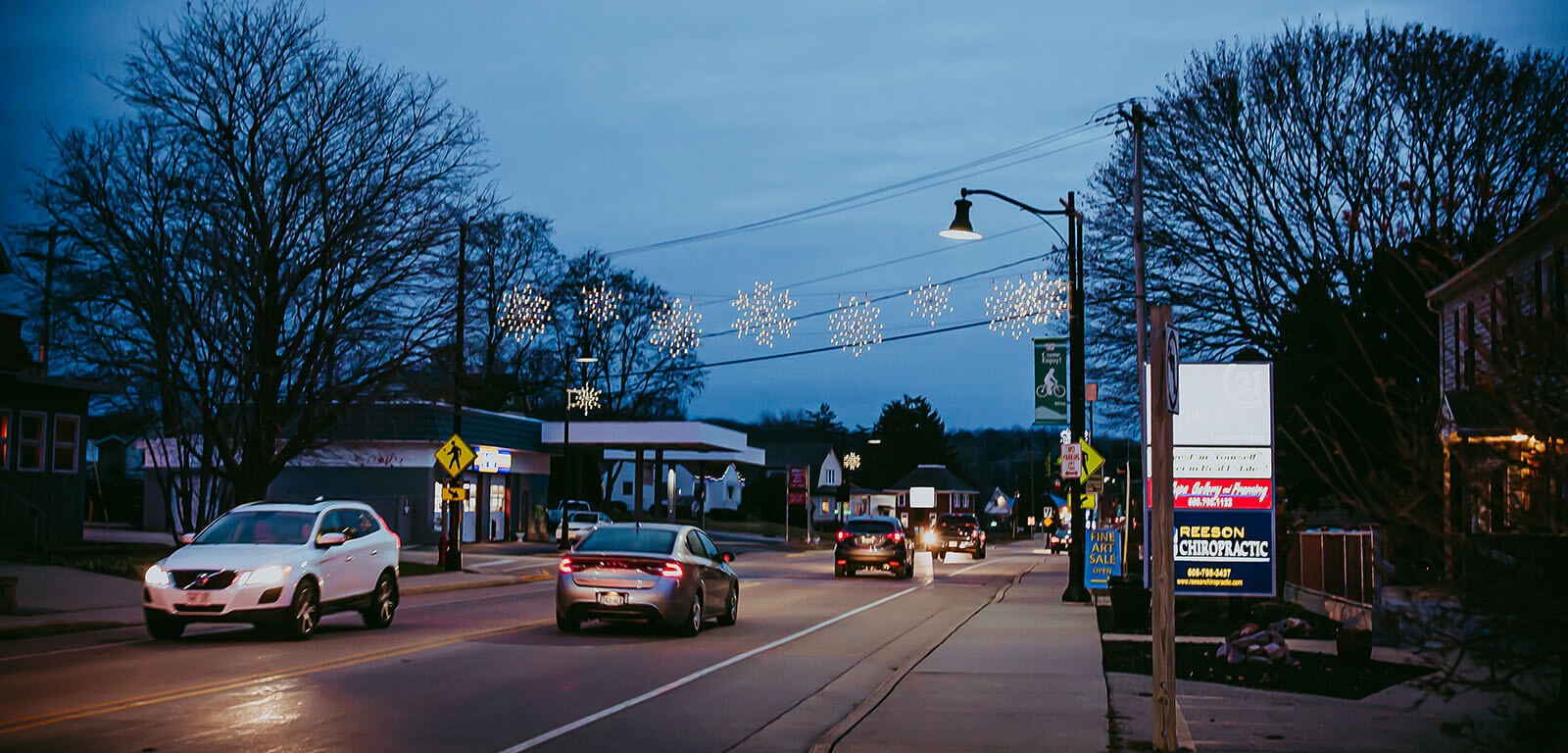 snowflake lights over street 1600